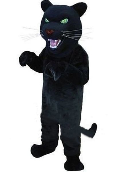 Costume de mascotte de chat noir en fourrure, courte peluche, marionnette de chat sauvage, couvre-chef de personnage Animal, costumes de carnaval d'halloween et de défilé de noël