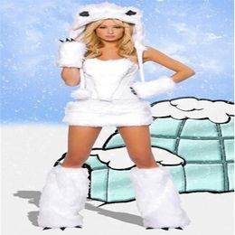 Harige Fasching Kat Meisje Witte Wolf Ijsbeer Dartel Halloween Cosplay Kostuum Outfit Fancy Dress Voor Vrouw Sexy Halloween Costume212R