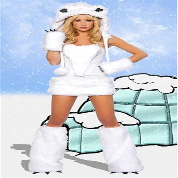 Furry Fasching Chat Fille Loup Blanc Ours Polaire Frisky Halloween Cosplay Costume Tenue Déguisement Pour Femme Sexy Halloween Costume308l