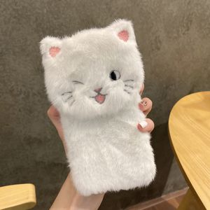 Furry Fur Animal 3D Cartoon Cat Cell Phone Cases Fashion Soft Cozy Case Kid Girl Cute Cover pour Iphone 7 8plus Xr XsMax 11 12 13 Pro Max