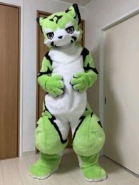 Harige Husky Hond Gebogen Benen Fursuit Mascotte Kostuum Faux Fur Suit Party
