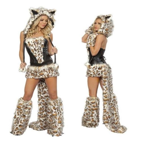 Ensemble de costumes d'Halloween à imprimé léopard à fourrure - Clubwear sexy pour Cosplay Catwoman Wolf More274k