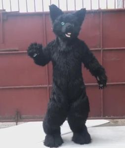 Harige mascotte zwarte wolf husky dog ​​cat fox prop kleding set fursuit Halloween Xmas Pasen Festival volwassen