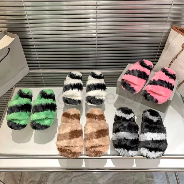 Furry Slide All Logo Lofa Banders B Surname Paris Femenino Casual Slippers Platform Flat Mule Fur Choussures Fuzzy Scarpe Teling Dopamine Color