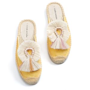 Harige slippers vrouwen rubberen hennepkleuren Tienda soludos lente zomer kwast pluizig bal canvas muilezel schoenen espadrilles dia's 210821