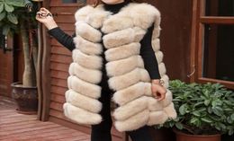 Fursarcar Women 90cm de largo Fox Fur Chalse Fashion Luxury Fox Fur Gilet Otoño Invierno Fur Natural Grueso Combatación Trasa T29431510