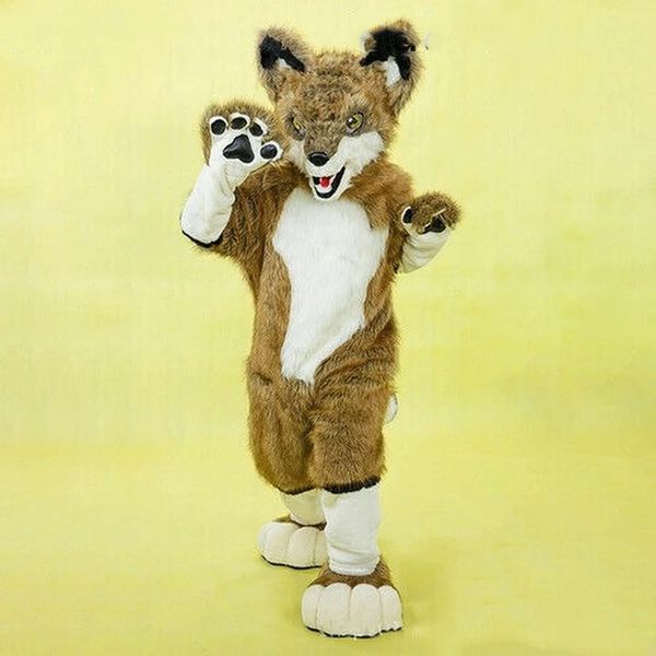 Fursuit Brown Long Fur Husky Fox Dog Wolf Mascot Costume Party AD Xmas