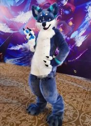 Fursuit Long Fur Husky Dog Fox Mascot Cartoon Outfitsad Halloween Furry Suit Party Birthday Dress