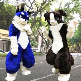 Fursuit Piel larga Husky Perro Fox Disfraces de mascota Ropa de mascota de dibujos animados Rendimiento Carnaval Tamaño adulto Ropa publicitaria promocional