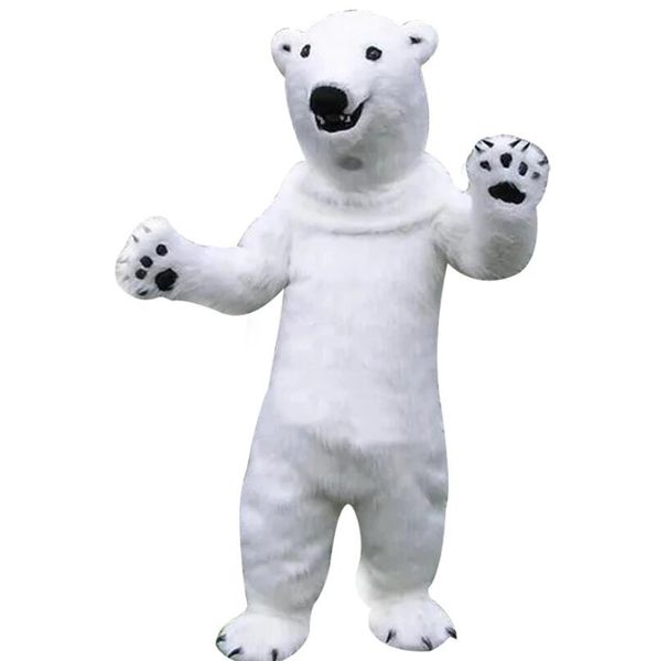 Fursuit Disfraz de mascota de oso blanco de pelo corto Halloween Navidad Fiesta de fantasía Personaje de dibujos animados Traje Traje Adulto Mujeres Hombres Vestido Carnaval Unisex