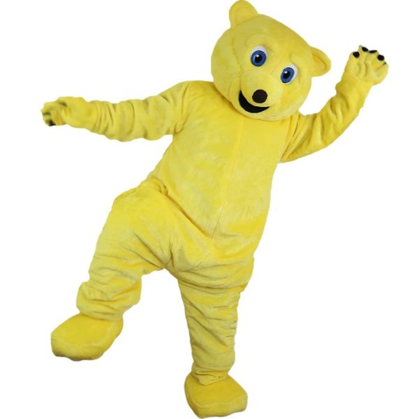 Fursuit Costume de mascotte d'ours en peluche jaune Halloween Noël Personnage de dessin animé Tenues Costume Dépliants publicitaires Vêtements Carnaval Unisexe Adultes Tenue