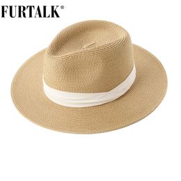Furtalk Summer Summer pour femmes hommes panama paille de plage chapeaux Fedora UV Protection solaire Capchapeau Femme240409