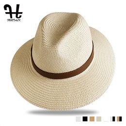 FURTALK Chapeau de paille d'été pour hommes et femmes Sun Beach Jazz Panama s Fe Casquette de protection à large bord avec ceinture en cuir 220607