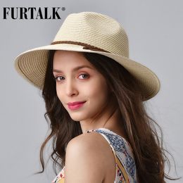 Furtalk Summer Straw Hat for Women Panama Beach Hat Embet Sun Hats Vrouw Summer Big Brim UV Bescherming Capeau Femme Y200602