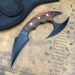 Fury 7" Karambit Fixed Blade Claw Knife Double Blade 440C Houten handvat Tactisch kamperen Wandelen Jacht Survival Pocket Utility EDC-collectie