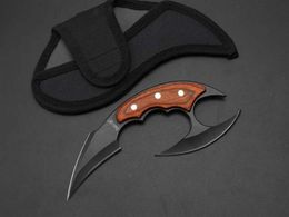 Fury Blade Karambit 440C Jachtmes Dubbel vast zakhandvat Tactisch Wandelen Kamperen 7" Hout EDC Utility Survival Colle Rjwxg