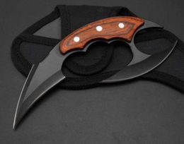 FURY7 Axe Claw Krambit Knife 440c Mango de madera de espada de autodefensa Táctica Fijar cuchillo fijo CAZA EDC Herramienta de supervivencia A1337