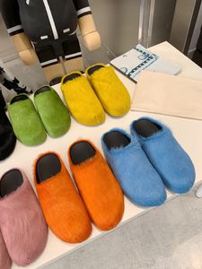 Fussbett Sabot Sandalen designer paardenhaar pantoffels marn candy fluff dames slide winter Slides Raffia Strand Loafers Lang Kalfshaar Halve pantoffel wollen schoenen 35-46