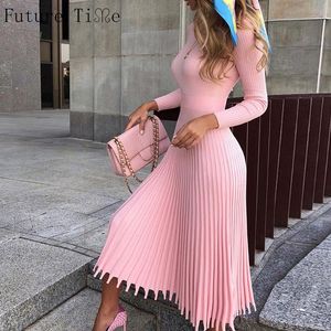 Future Time femmes tricoté longue robe automne hiver manches minces dames robes élégante fête femme pull robe 8 couleurs T200911