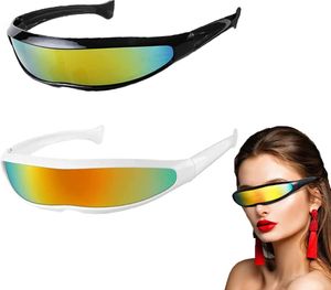 Lunettes de soleil à visière de cyclope étroites futuristes lunettes laser UV400 personnalité lentille miroir Costume lunettes lunettes hommes robot spatial lunettes