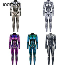 Futuristische technologie Halloween cosplay kostuum vrouwen 3D print party bodysuit robot mechanische jumpsuit carnaval rompertjes 2023