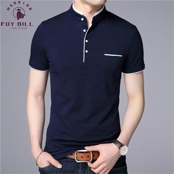 Fuybill Mandarin Collar Camiseta de manga corta Hombres Primavera Verano Estilo Top Marca Ropa Slim Fit Camisetas de algodón 210716