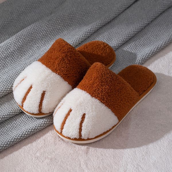 Pantoufles d'animaux pelucheux pour femmes, chaussures de maison en peluche mignonnes, motif patte de chat, expédition XIN Y1124