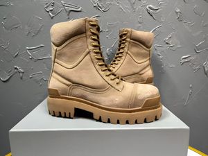 FW23 Dikke Zool Beige Kleur Designer Canvas Retro Militaire Heren Laarzen Hoge Top Paring Motor Botas