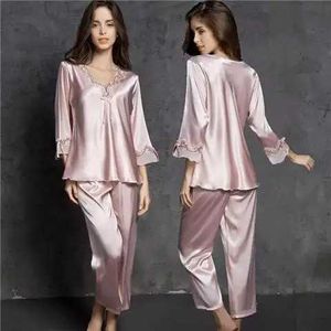 Fwo0 sexy pyjama's ijs zijden kawaii kleren vrouwen slaapkleding sexy grote size pyjama sets kanten loungewear set Koreaanse mode losse lente herfst pyjama's 2404101