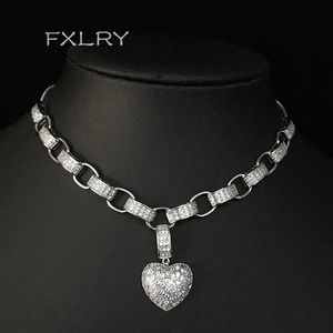 FXLRY Fashion Gold Micro Collier Zircon Inroussé Collier Creative Heart Shape Lock For Women Jewelry 240407