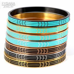 Fysara Merk Zwart Blauw Hars Geometrische Armbanden Armbanden voor Dames Mannen Emaille Bangle Rvs Gold Armbanden Customization Q0719