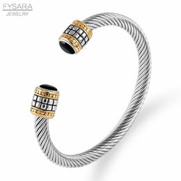 FYSARA luxe tressé charme ouvert manchette hommes femmes empilables bracelets bijoux classique en acier inoxydable Vintage réglable Bracelets 240117