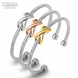 Fysara X Bangle Twisted Cable Wire Bracelet Antique Bangles Cross Fashion Designer Vintage Femmes Bracelets Famous Brand 240424