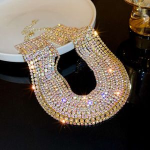 FYUAN – colliers ras de cou en cristal coloré pour femmes, multicouches, chaîne de couleur or, strass, bijoux de déclaration