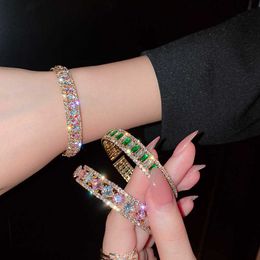 Fyuan geometrische zirkoon armband armbanden voor vrouwen roze groene kristallen manchet armbanden bruiloften partij sieraden Q0719