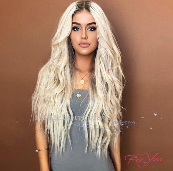 FZP Long Body Wave Blonde Wigs Camino de peluca completa Cabello de China como pelucas de cabello humano para mujeres negras seda sintética Wig2409645