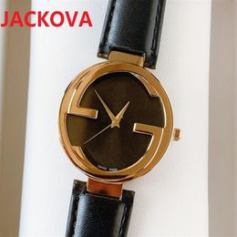 G Bee Reloj de cuarzo de diseño famoso para mujer, reloj clásico con correa de cuero genuino marrón y negro clásico de 38 mm, resistente al agua, pulsera superbrillante w243d