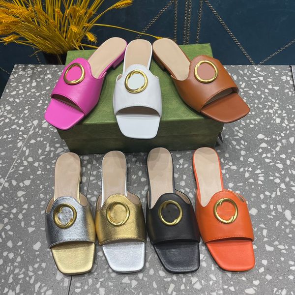 G Blondie Diapositivas Zapatillas Sandalias mula Tacones planos Cuadrado con punta abierta flattie mujeres Diseñadores de lujo Suela de cuero frío Calzado casual Calzado de fábrica