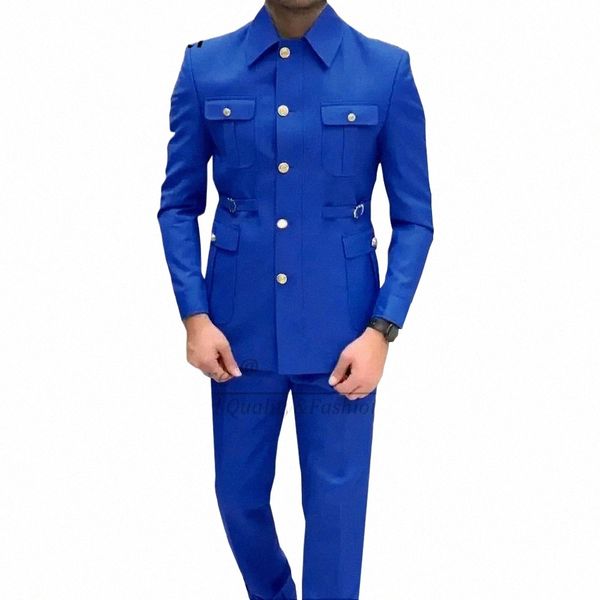 GN Good Royal Blue Africa Style Costumes pour les hommes Gold Butt Square Collier sur mesure Formeal décontracté Busin Party Costume Homme O1HC #