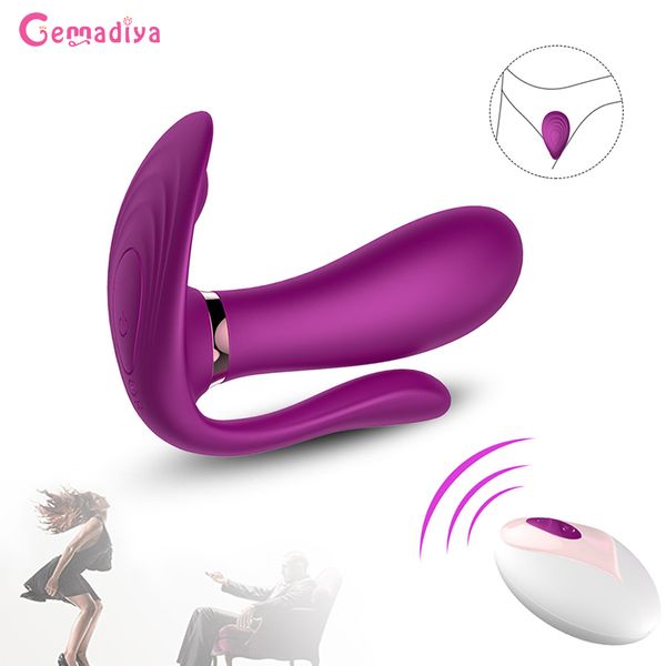 G Spot Dildo Vibrator Wearable Butterfly Panties Vibrator Stimulateur de clitoris Télécommande sans fil Adult Sex Toys pour femmes Y191219