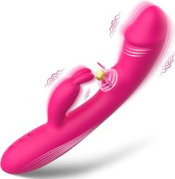 Vibratrice de lapin G-spot Stimulator clitoral - Masseur anal vaginal de gode réaliste avec 5 taraudage de vagin Caractéristiques 10 modes de vibration Toys sexuels pour femmes (rouge)