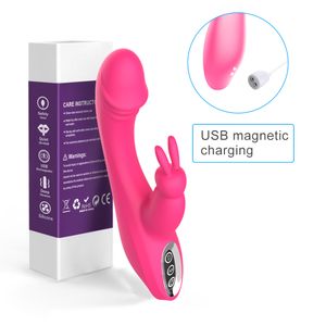 G Spot Rabbit Vibrator Oplaadbare Waterdichte Dildo Vibe Dual Motor Clit Stimulator met 12 Trillingsmodi Seksspeeltjes voor paar Y200226