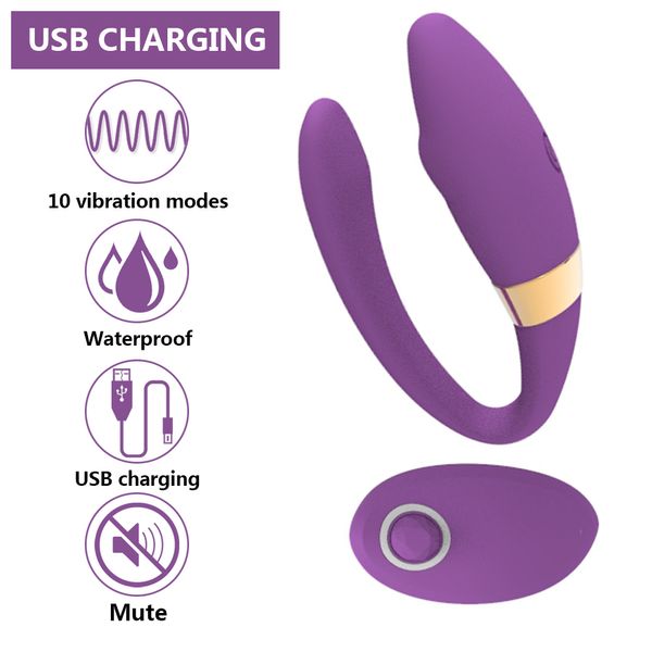 G Spot U Silicone Stimulateur USB Rechargeable Gode Vibromasseur Sans Fil 10 Modes Double Vibrateurs Sexy Jouet Pour Femme Articles De Beauté