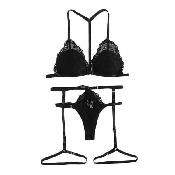 Ensemble de soutien-gorge col licou pour femmes, Costumes érotiques, soutien-gorge en dentelle transparente, ensemble de Lingerie Sexy, porno tentation sexuelle Exotic204Q