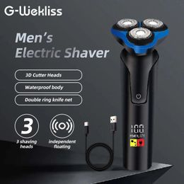 G-WEKLISS Oplaadbare mannen Rotary Razor met pop-up trimmer draadloze waterdichte LCD-display Electric Shavers 240420
