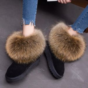Bottes d'hiver de gzaco pour femmes authentiques en cuir naturel réel renard bottes de neige de fourrure