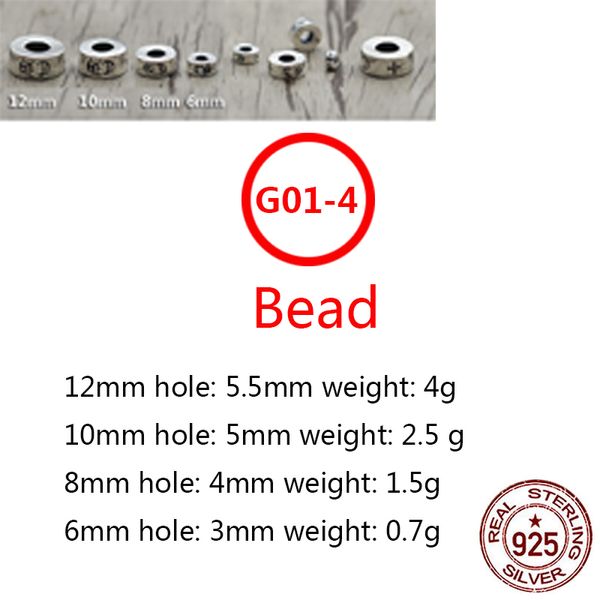 G01-4 S925 Sterling Silver Beads DIY Accessoires Spacer Pads Personnalisé Mode Punk Hip Hop Style Bijoux Perles Croix Fleur Lettre Forme