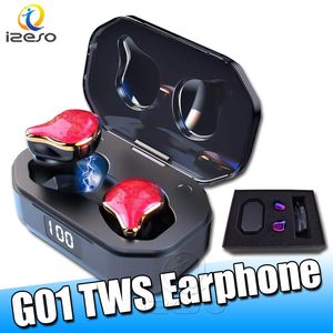 G01 TWS Écouteurs binauraux Bluetooth 5.0 Écouteurs tactiles étanches True Wireless Stéréo Heavy Bass Écouteurs Sport Casques avec micro izeso