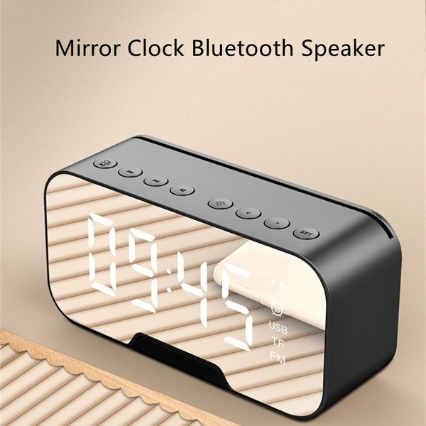 Horloge miroir G10 Haut-parleurs Bluetooth sans fil Portable Mini Voice Broadcast AUX Audio Carte TF Radio FM intégrée Support de téléphone de bureau 1400mAh