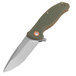 G1126 Flipper Couteau pliant D2 Satin Drop Point Blade Green G10 avec poignée en acier inoxydable Roulement à billes Ouverture rapide EDC Couteaux de poche